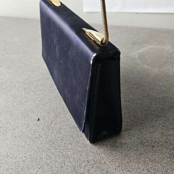 Navy satin / gold Evening Bag - Picture 1 of 5